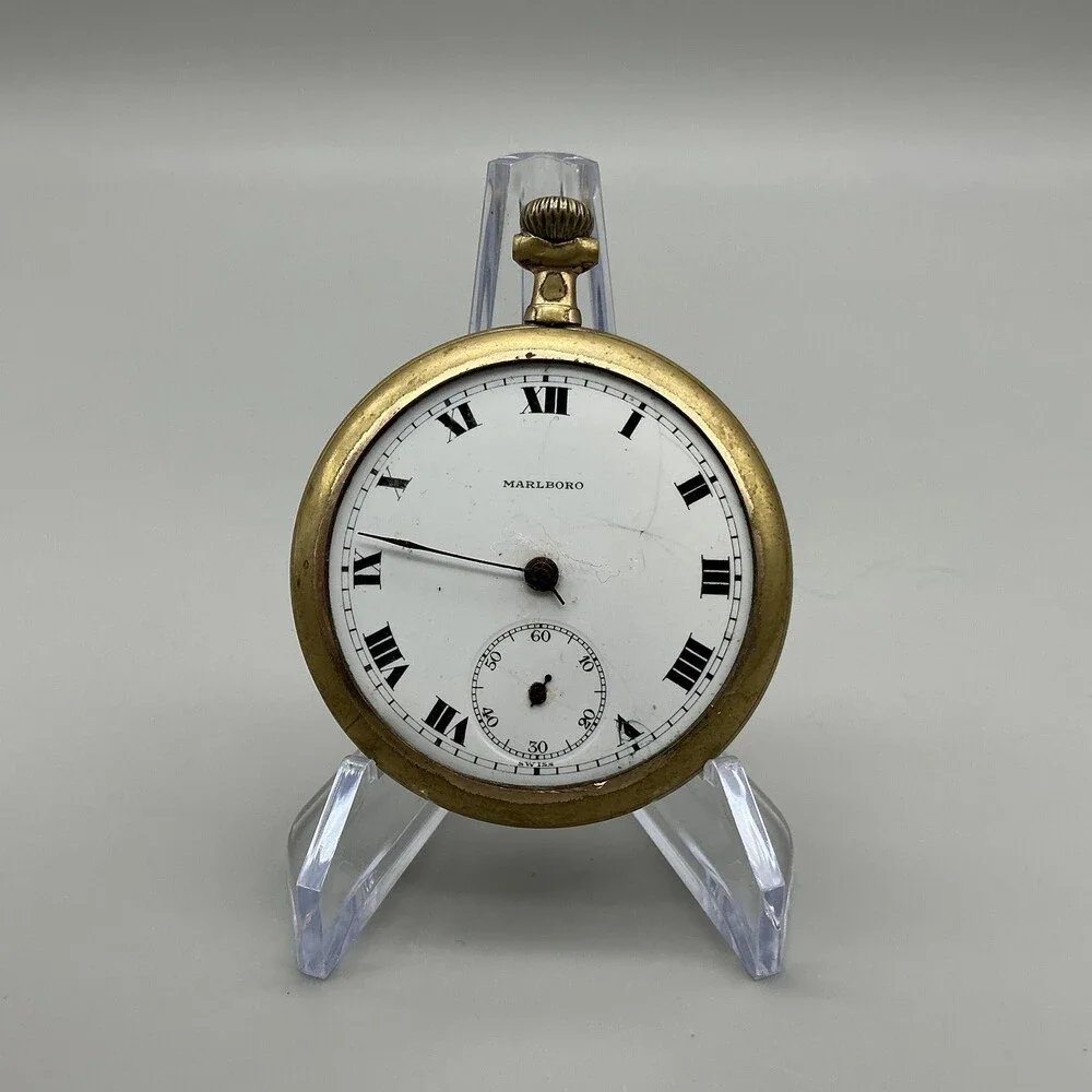 Vintage Marlboro Pocket Watch Men 49mm Gold Filled Open Face Manual Not Running